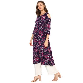 multicolor Rayon Digital Prints Long Anarkali Kurta With Solid Rayon Palazzo Set. 3