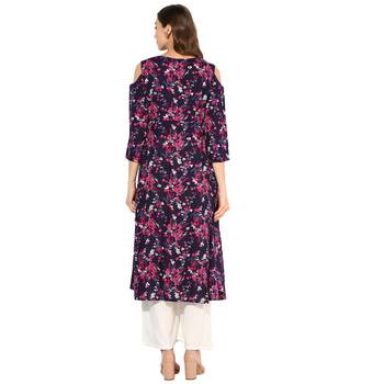 multicolor Rayon Digital Prints Long Anarkali Kurta With Solid Rayon Palazzo Set. 4