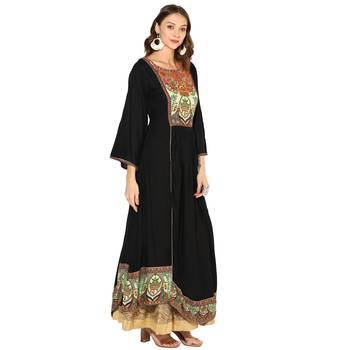 Black Rayon Digital Prints Long  Anarkali Kurti 2