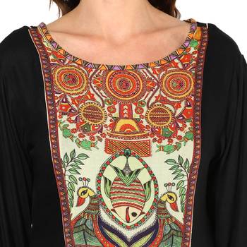 Black Rayon Digital Prints Long  Anarkali Kurti 5