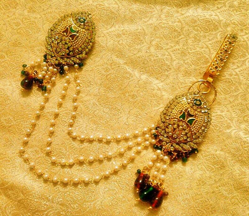 Maroon Green Bridal Saree Pin Brooch Juda Wedding Jewelry Lalso