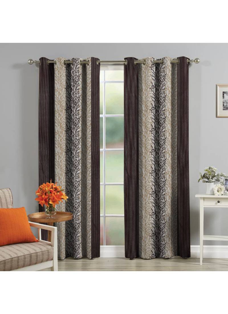 Fabzi Brown Printed Polyester Window Curtains Set Of 2 Pieces (Width 4 Ft X Length 5 Feet)