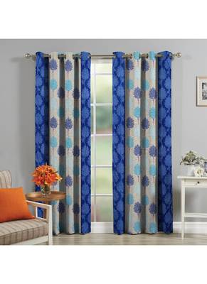 Fabzi Blue Printed Polyester  Window Curtains Set Of 2 Pieces (Width 4 Ft X Length 5 Feet) 1