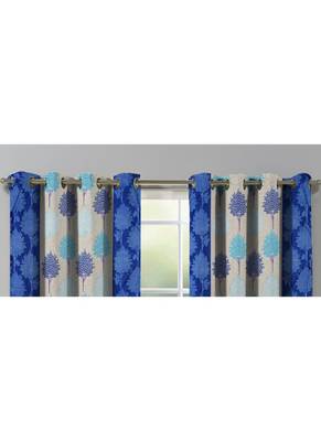 Fabzi Blue Printed Polyester  Window Curtains Set Of 2 Pieces (Width 4 Ft X Length 5 Feet) 3