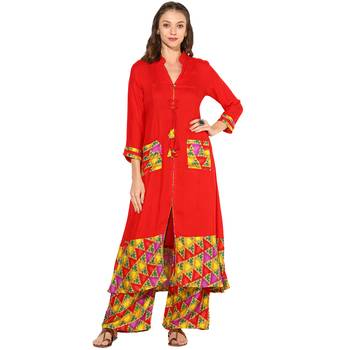 Red Rayon Digital Prints Long  long dress Kurti 1