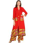 Red Rayon Digital Prints Long  long dress Kurti