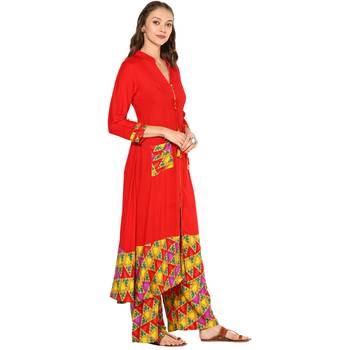 Red Rayon Digital Prints Long  long dress Kurti 2