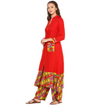 Red Rayon Digital Prints Long  long dress Kurti 3