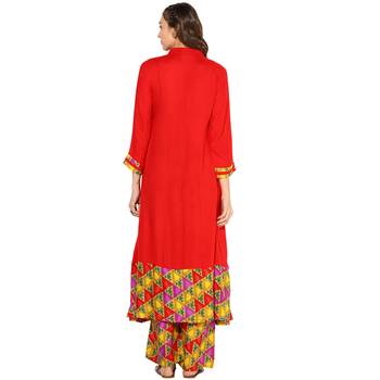 Red Rayon Digital Prints Long  long dress Kurti 4