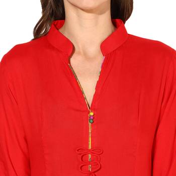Red Rayon Digital Prints Long  long dress Kurti 5