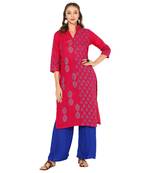 Pink Cotton Block Prints Long  Straight Kurti