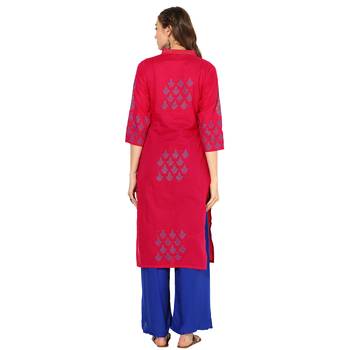 Pink Cotton Block Prints Long  Straight Kurti 4