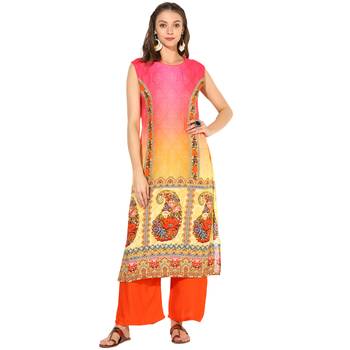 Multi Rayon Digital Prints Long  Straight Kurti 1