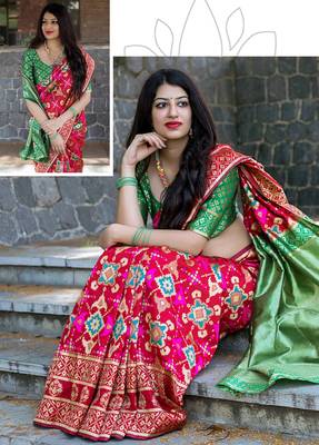Red woven patola saree with blouse 2