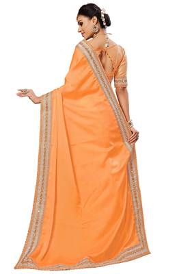 Yellow embroidered satin saree with blouse 2