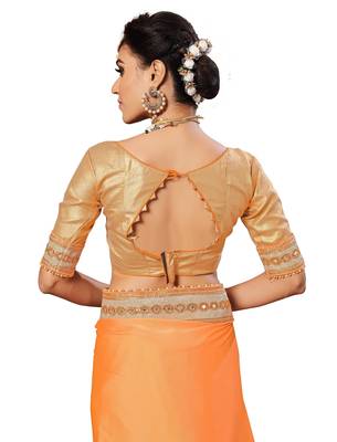 Yellow embroidered satin saree with blouse 5