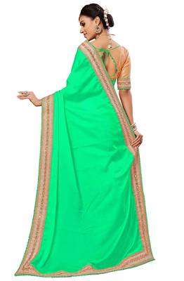 Green embroidered satin saree with blouse 2