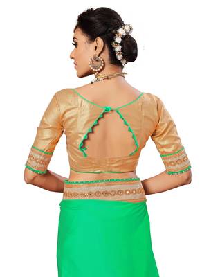 Green embroidered satin saree with blouse 5