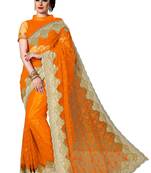 Orange embroidered net saree with blouse