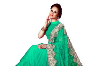 Green embroidered net saree with blouse 5