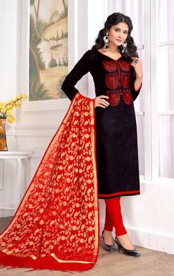 Black embroidered cotton salwar with dupatta 1