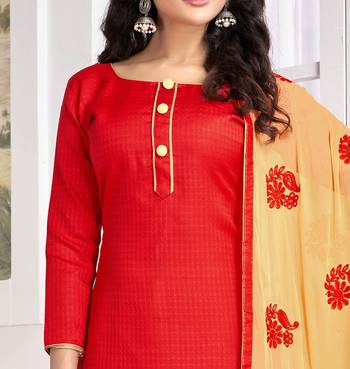 Red embroidered cotton salwar with dupatta 2