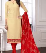 Beige embroidered cotton salwar with dupatta