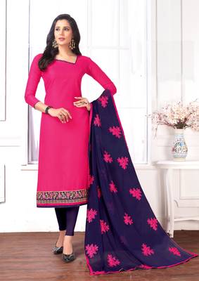 Pink embroidered cotton salwar with dupatta 1