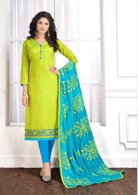 Light-green embroidered cotton salwar with dupatta 1