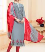 Grey embroidered cotton salwar with dupatta