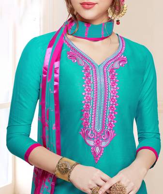 Turquoise embroidered pure cotton salwar with dupatta 2