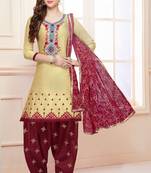 Beige embroidered pure cotton salwar with dupatta