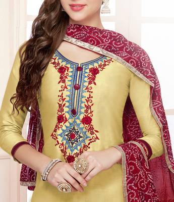 Beige embroidered pure cotton salwar with dupatta 2