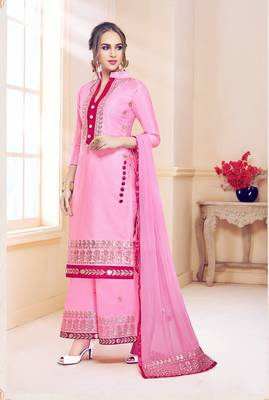 Pink embroidered cotton salwar with dupatta 1