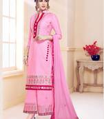 Pink embroidered cotton salwar with dupatta