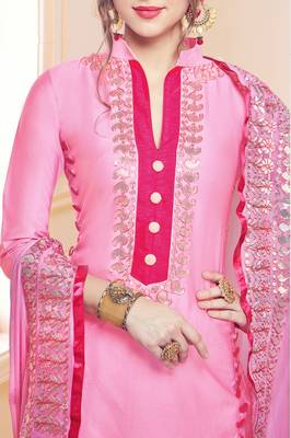 Pink embroidered cotton salwar with dupatta 2
