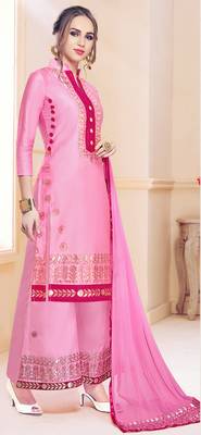 Pink embroidered cotton salwar with dupatta 3