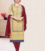 Beige embroidered cotton salwar with dupatta