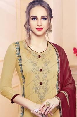 Beige embroidered cotton salwar with dupatta 2