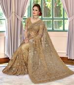 Trendmalls Trendmalls Beige Embroidery net Indian Wedding Or Party Saree With Blouse