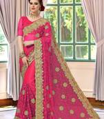 Trendmalls Pink embroidered net Party Wear Saree With Blouse