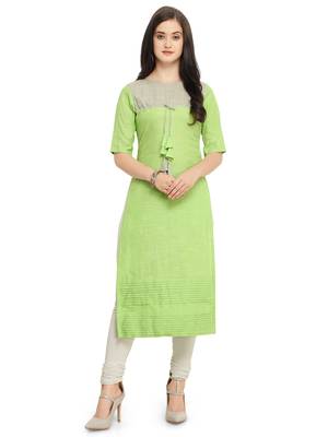 Light-green plain Khadi cotton kurtis 2