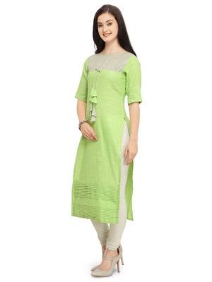 Light-green plain Khadi cotton kurtis 3