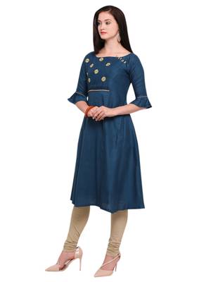 Dark-blue embroidered rayon kurtis 2