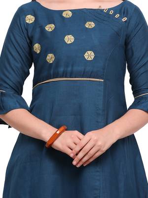 Dark-blue embroidered rayon kurtis 4
