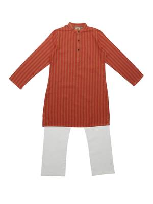 Orange Ethnic Wear Kids Cotton Kurta Pyjama Set For Boys 1
