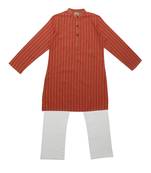 Orange Ethnic Wear Kids Cotton Kurta Pyjama Set For Boys