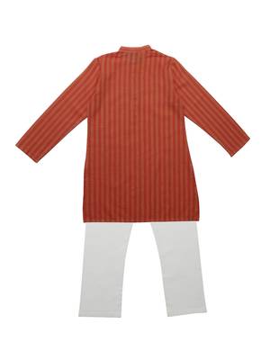 Orange Ethnic Wear Kids Cotton Kurta Pyjama Set For Boys 2