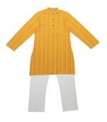 Orange And Yellow Ethnic Wear Kids Cotton Kurta Pyjama Set For Boys