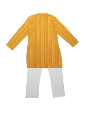 Orange And Yellow Ethnic Wear Kids Cotton Kurta Pyjama Set For Boys 2
